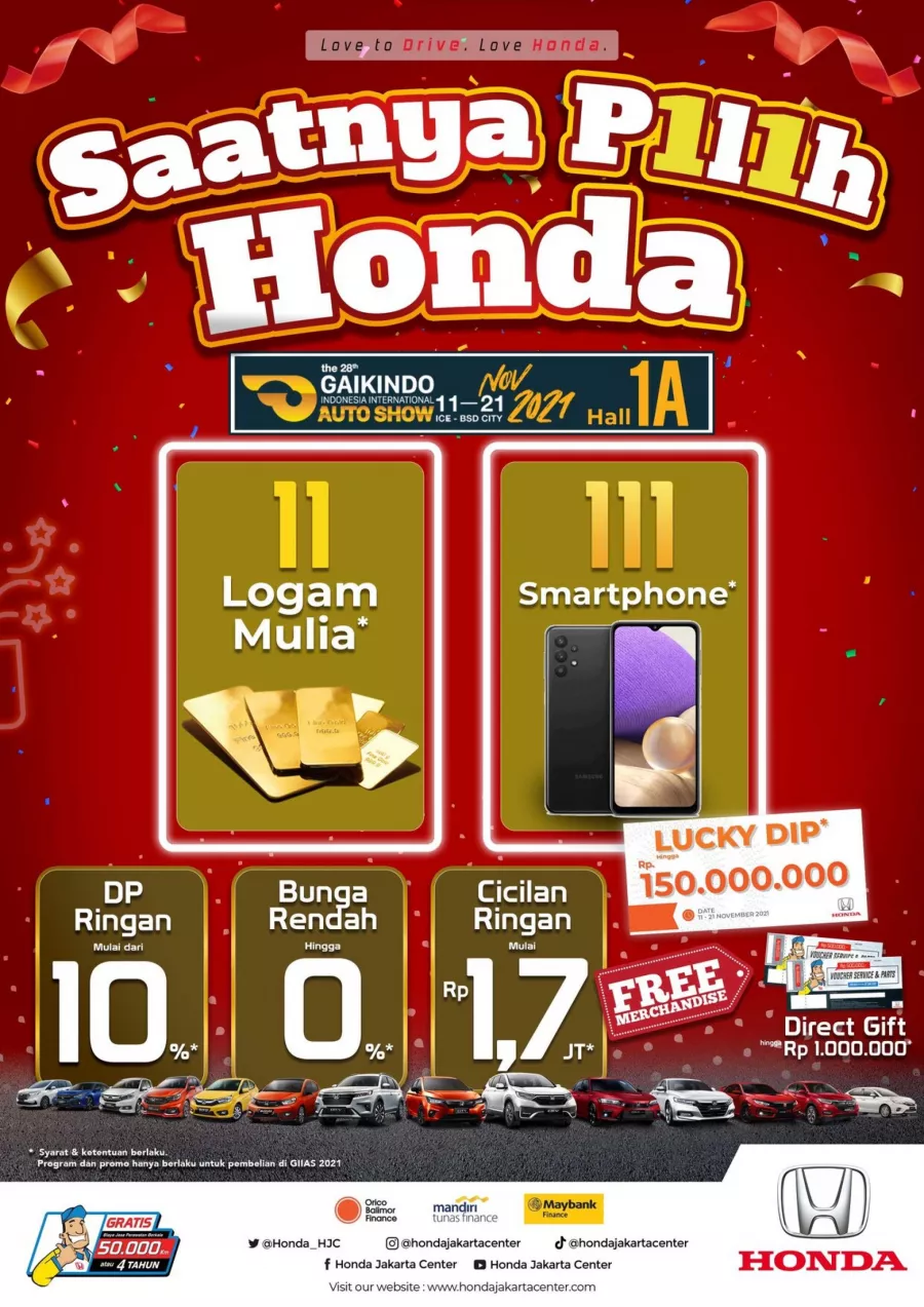 Honda Siapkan Logam Mulia, Smartphone dan Lucky Dip Senilai Ratusan Juta Untuk Konsumen di GIIAS 2021